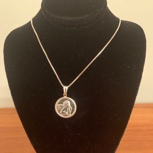 Sterling Silver Angel Pendant and 16” Box chain Necklace